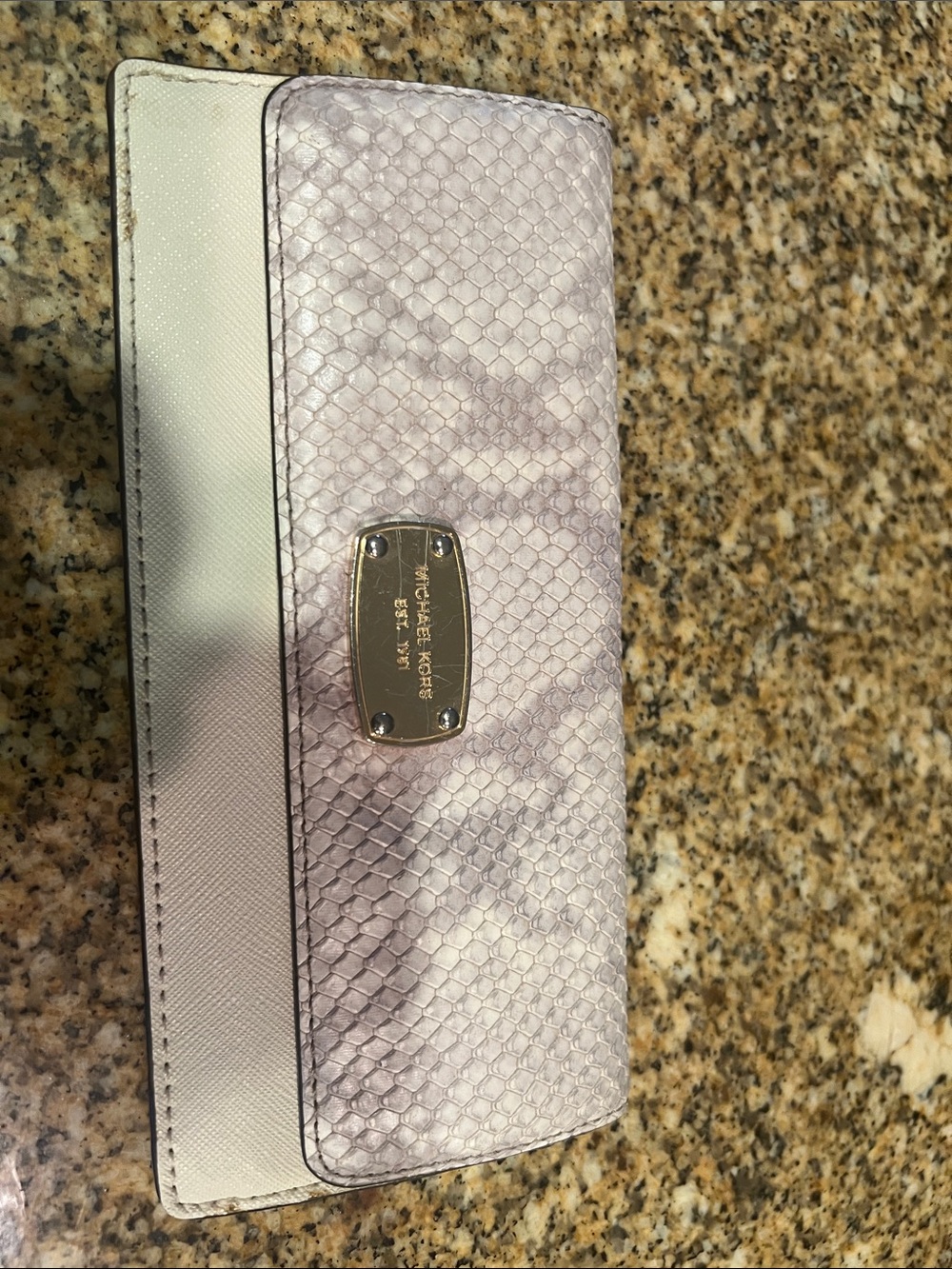 Michael Kors Lilac Snake-Embossed Flap Wallet with Ivory Trim
